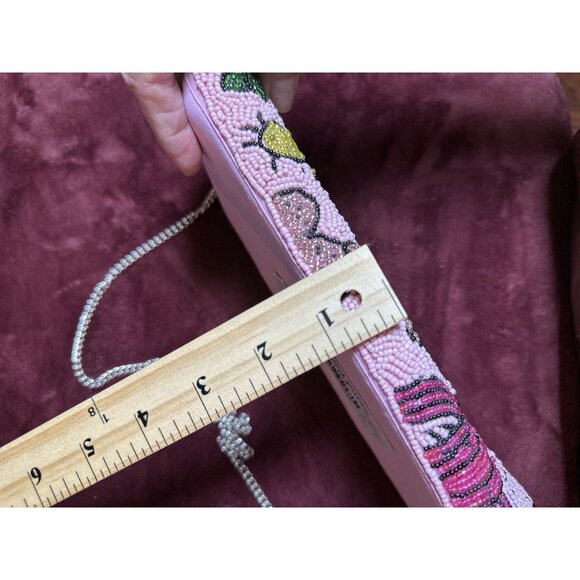 Pink HAND BEADED Club Bag Clutch Desert Cactus Snap Close With Chain Strap Purse - Picture 9 of 9